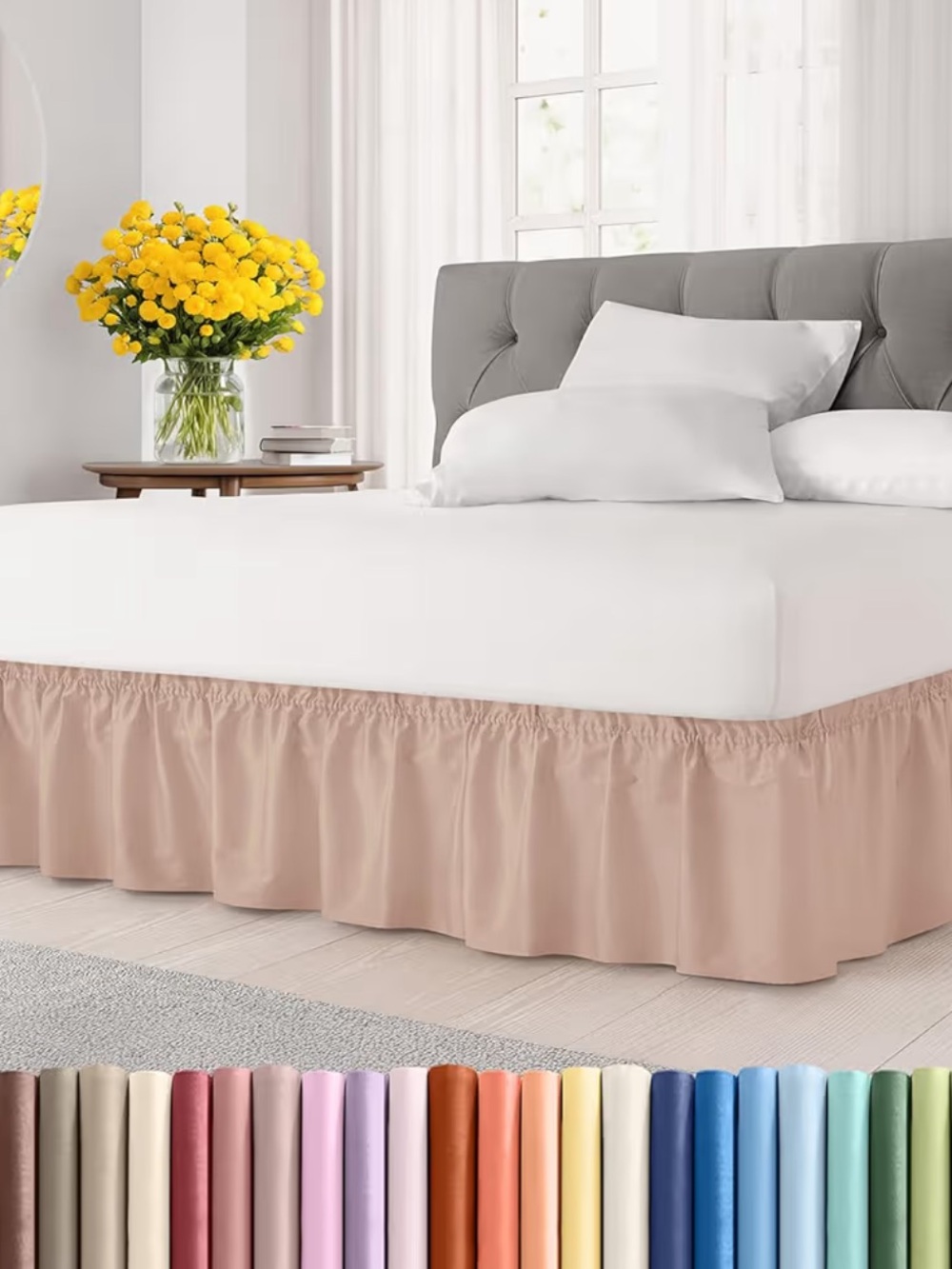 Wrap-Around Bed Skirt Brushed Microfiber 15” Drop Wrinkle-Free MAUVE - KING